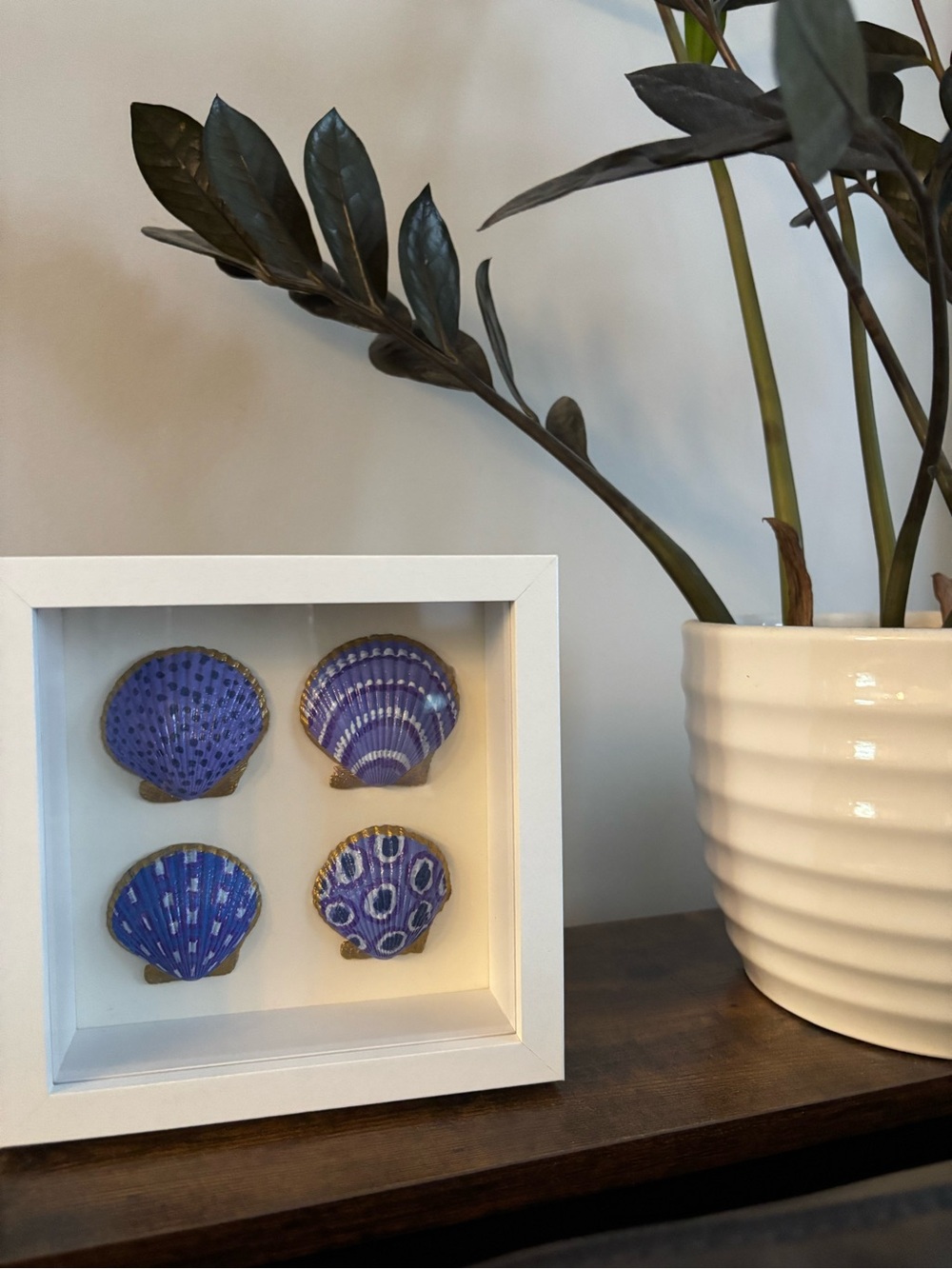 Hand crafted Framed Purple Shell Wall Art - Home Wall Decor